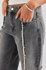 Relaxed Raw Edge Detail Jeans - Washed Grey