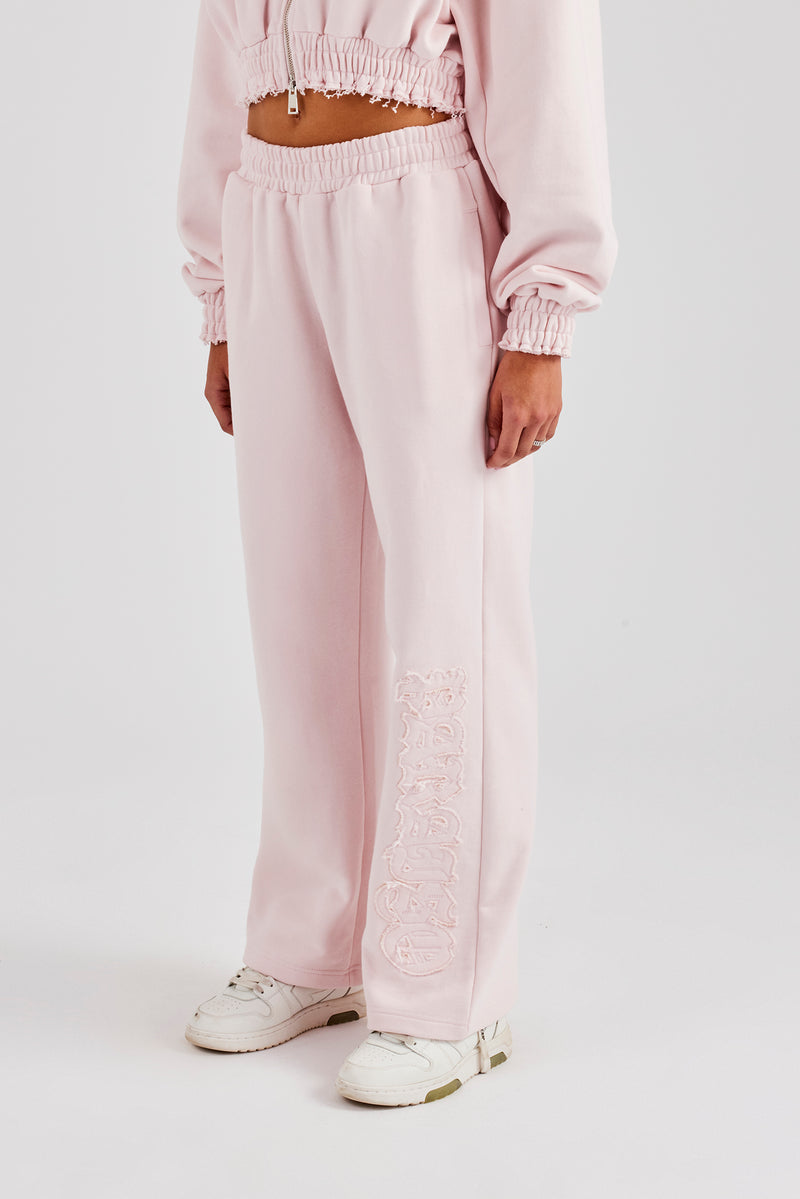 Distressed Applique Wide Leg Jogger - Baby Pink