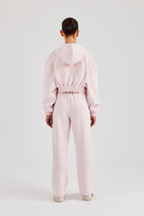 Distressed Applique Cropped Tracksuit - Baby Pink