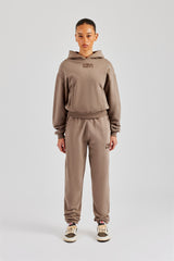 Glitter Applique Boxy Hoodie & Cuffed Jogger - Taupe