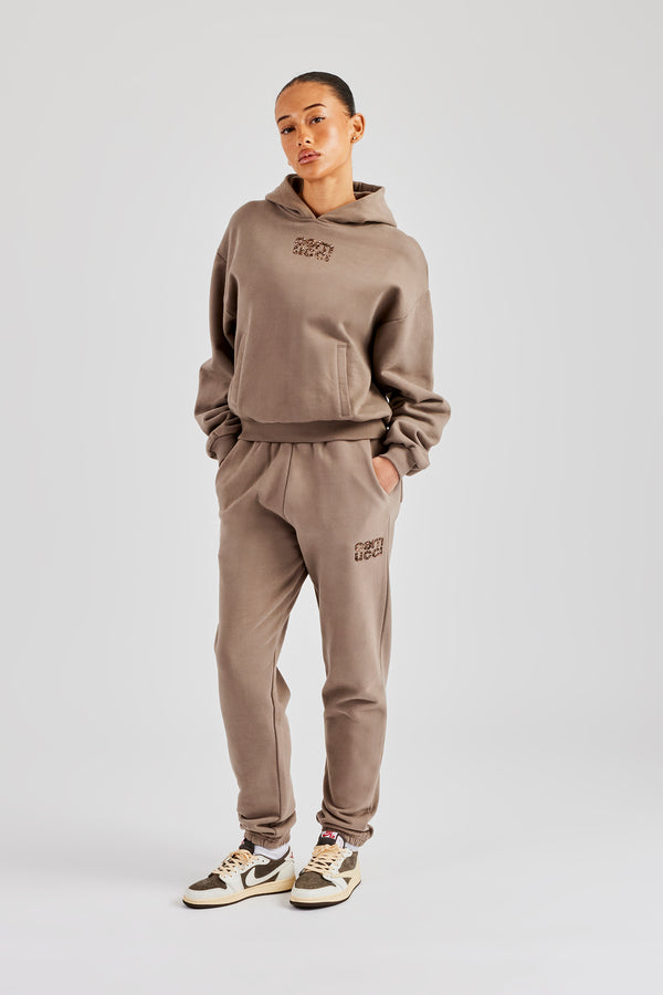 Glitter Applique Cuffed Jogger - Taupe