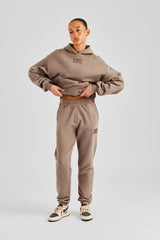 Glitter Applique Boxy Hoodie & Cuffed Jogger - Taupe