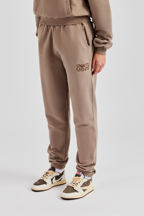 Glitter Applique Cuffed Jogger - Taupe