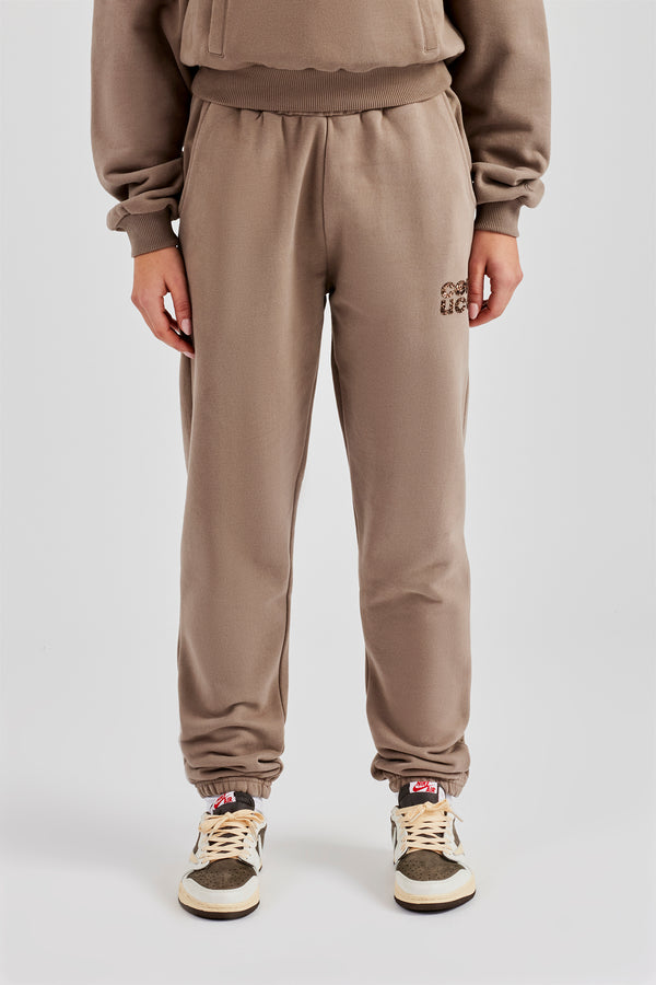 Glitter Applique Cuffed Jogger - Taupe