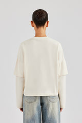 Layered Long Sleeve Glitter Applique T-Shirt - Off White