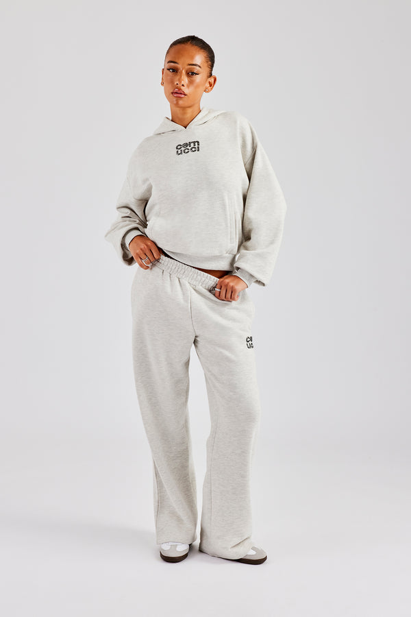 Glitter Applique Oversized Hoodie Tracksuit - Ash Grey