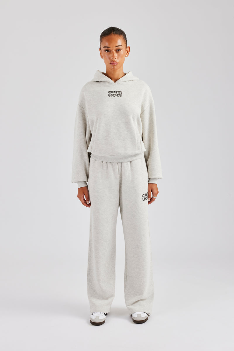 Glitter Applique Oversized Hoodie Tracksuit - Ash Grey