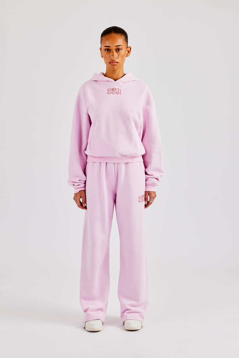 Glitter Applique Boxy Hooded Tracksuit  - Pink