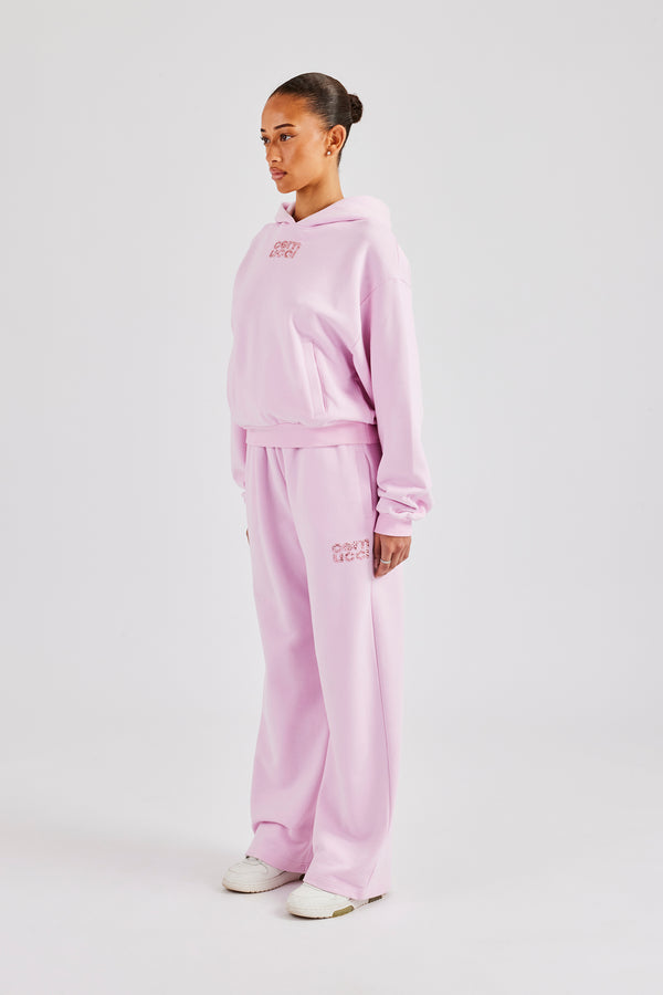 Glitter Applique Boxy Hooded Tracksuit  - Pink