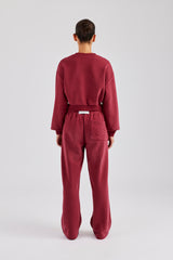 Glitter Applique Cropped Sweatshirt Tracksuit - Cherry Red