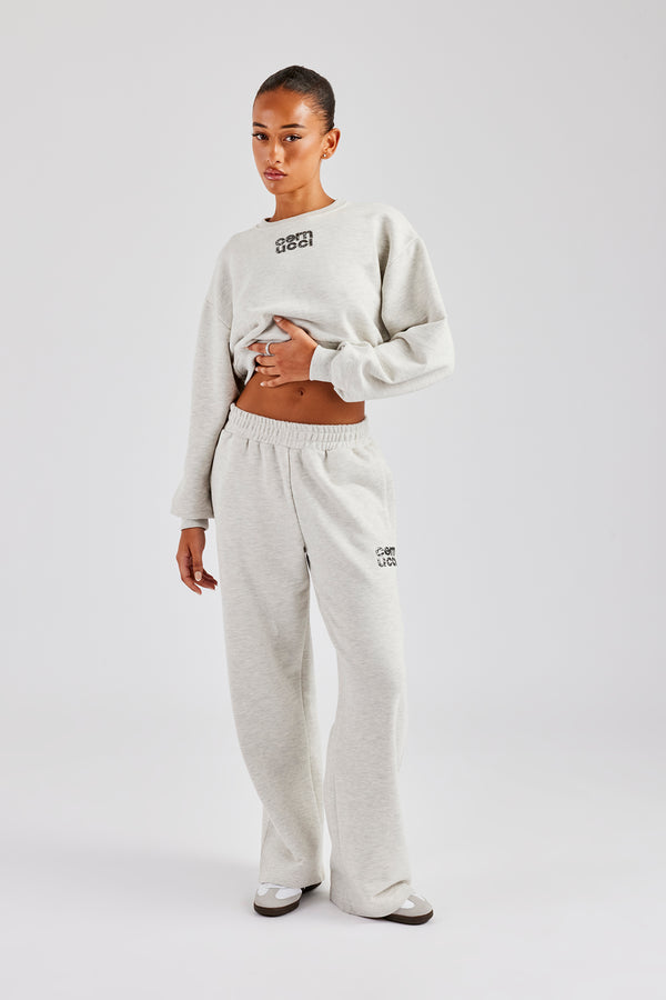 Glitter Applique Oversized Sweatshirt Tracksuit - Ash Grey