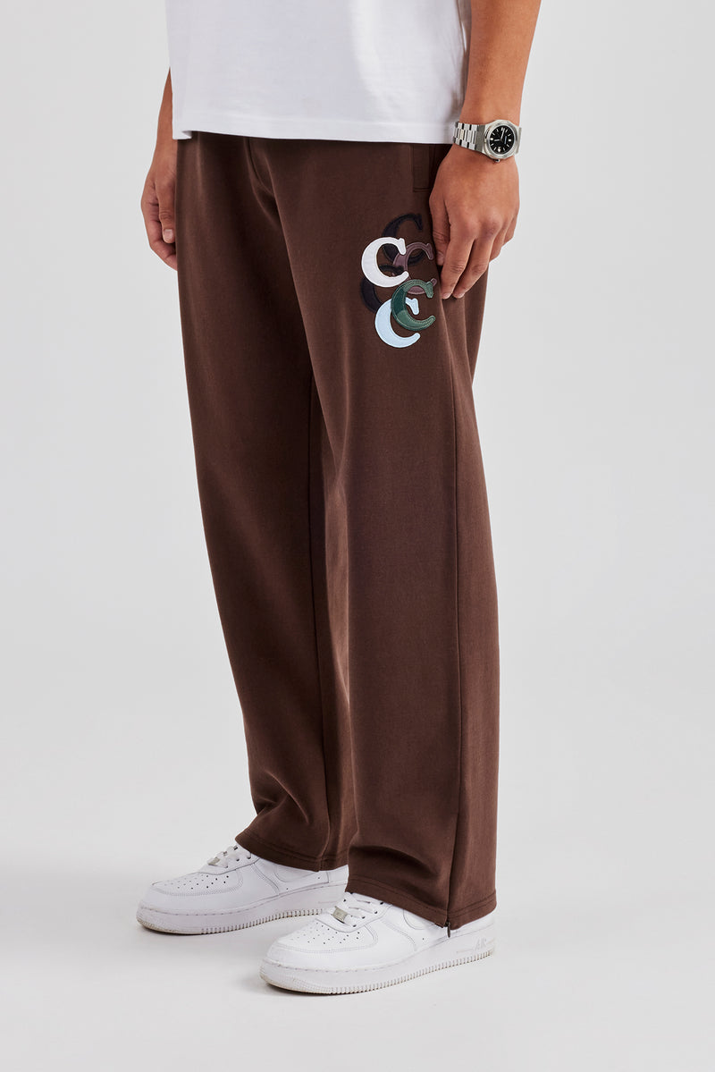 Washed Layered Applique Jogger - Chocolate