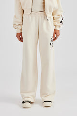 Washed Layered Applique Wide Leg Jogger - Off White