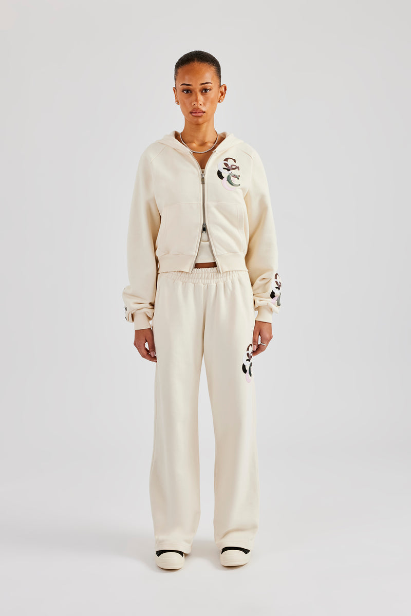 Cropped Washed Layered Applique Tracksuit - Off White