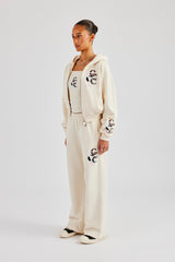 Cropped Washed Layered Applique Tracksuit - Off White