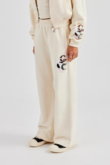 Washed Layered Applique Wide Leg Jogger - Off White