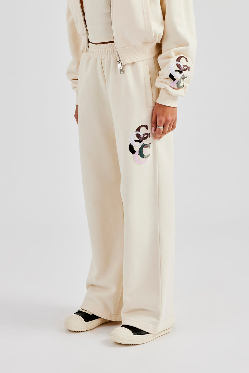 Cropped Washed Layered Applique Tracksuit - Off White