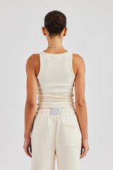 Ribbed Layered Applique Vest Top - Off White