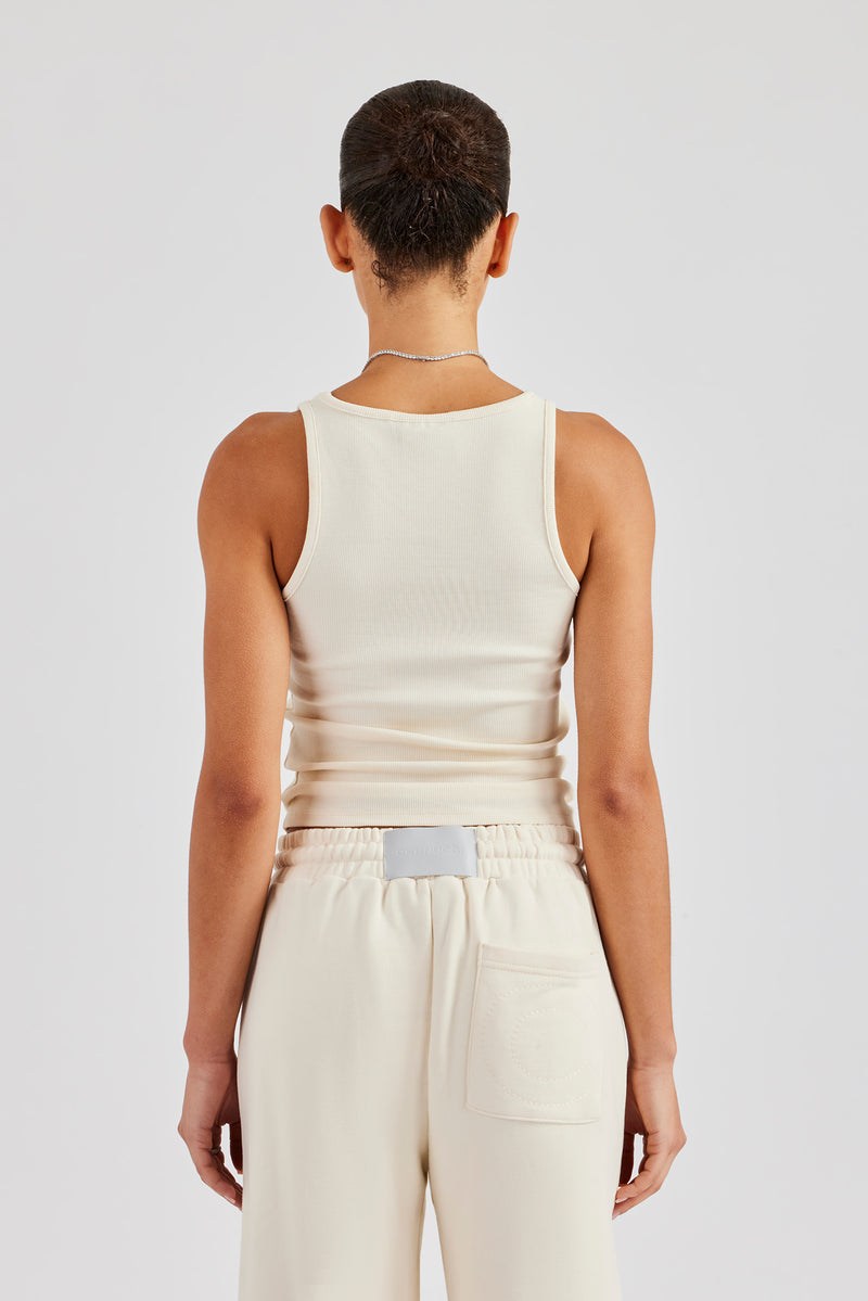 Ribbed Layered Applique Vest Top - Off White