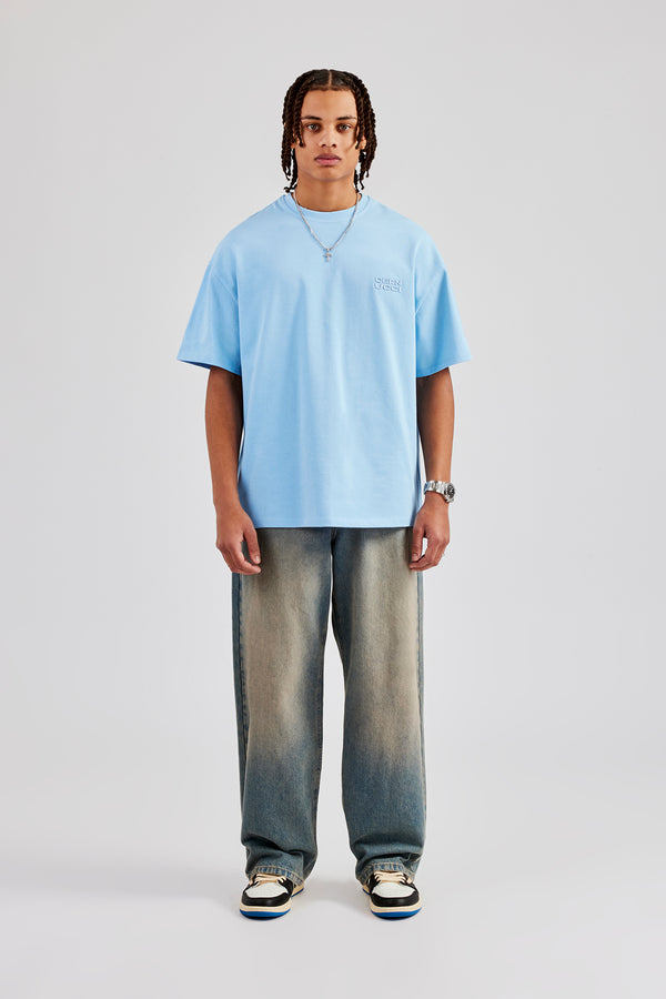 Washed Logo Boxy T-Shirt - Light Blue