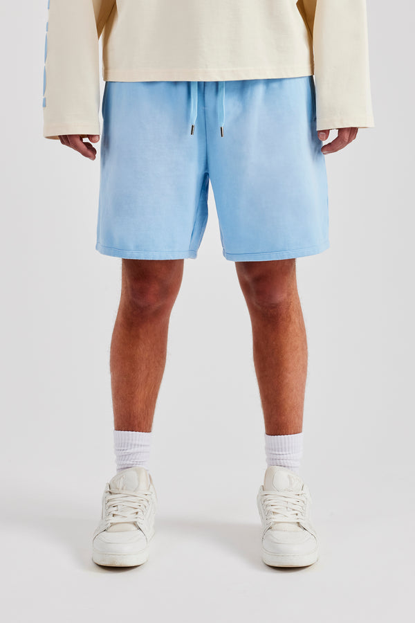 Washed Relaxed Fit Jersey Short - Light Blue