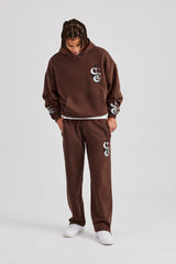 Washed Layered Applique Tracksuit - Chocolate