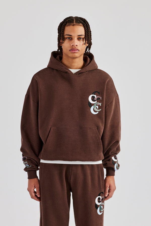 Washed Layered Applique Tracksuit - Chocolate