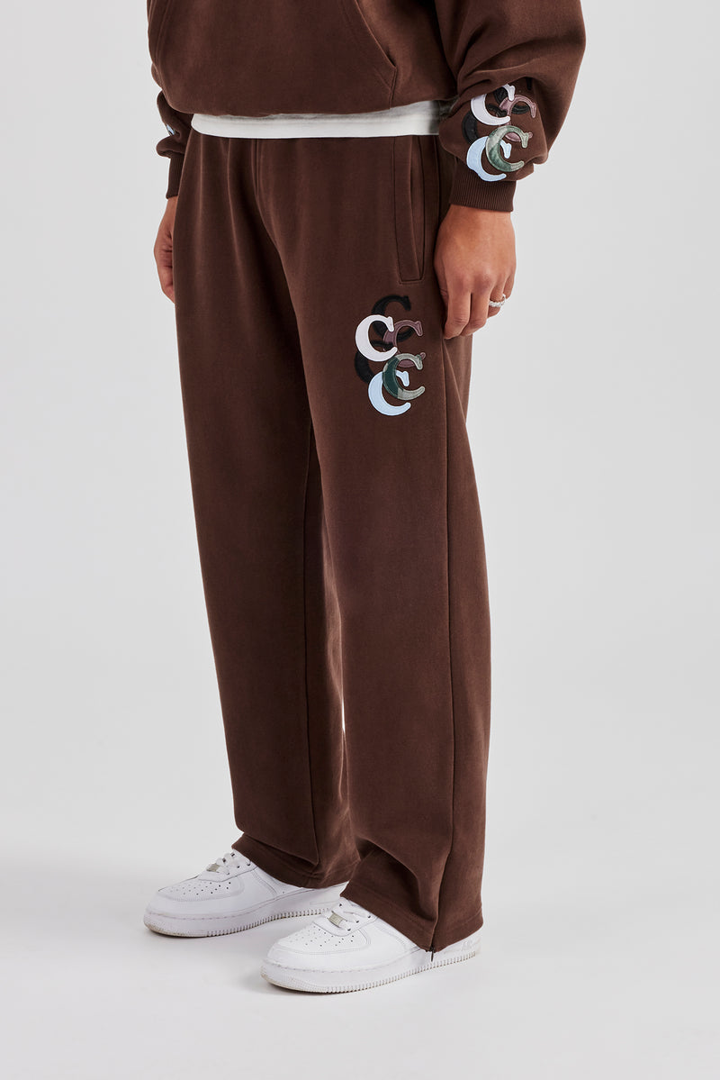 Washed Layered Applique Tracksuit - Chocolate