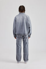 Mens Contrast Stitch Denim Jacket & Turn Up Jean - Washed Grey