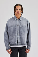 Mens Contrast Stitch Denim Jacket - Washed Grey