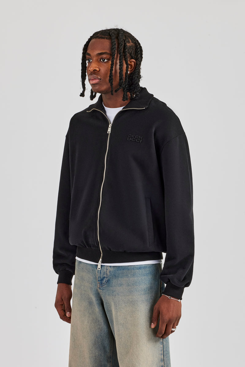 Funnel Neck Jersey Jacket - Black