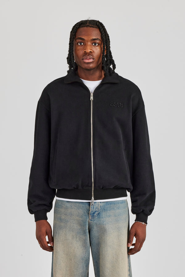 Funnel Neck Jersey Jacket - Black