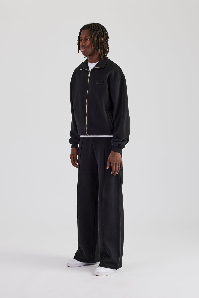 Funnel Neck Jersey Jacket & Straight Leg Trouser - Black