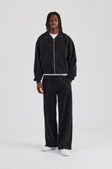 Funnel Neck Jersey Jacket & Straight Leg Trouser - Black