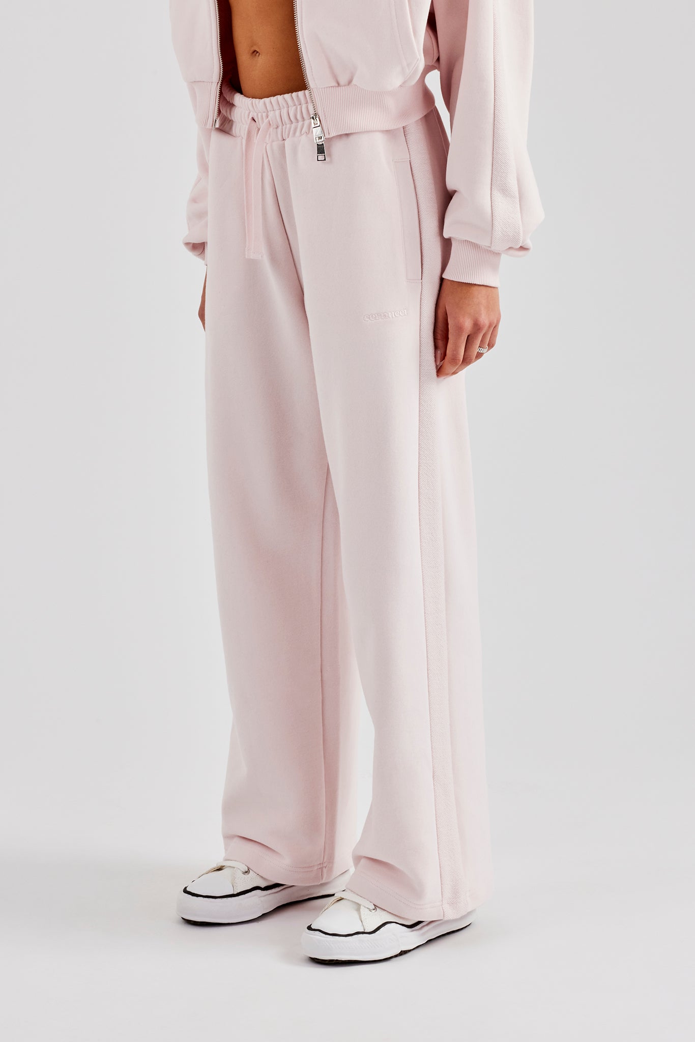 Knit Mid-Rise Wide-Leg Joggers in Soft Pink