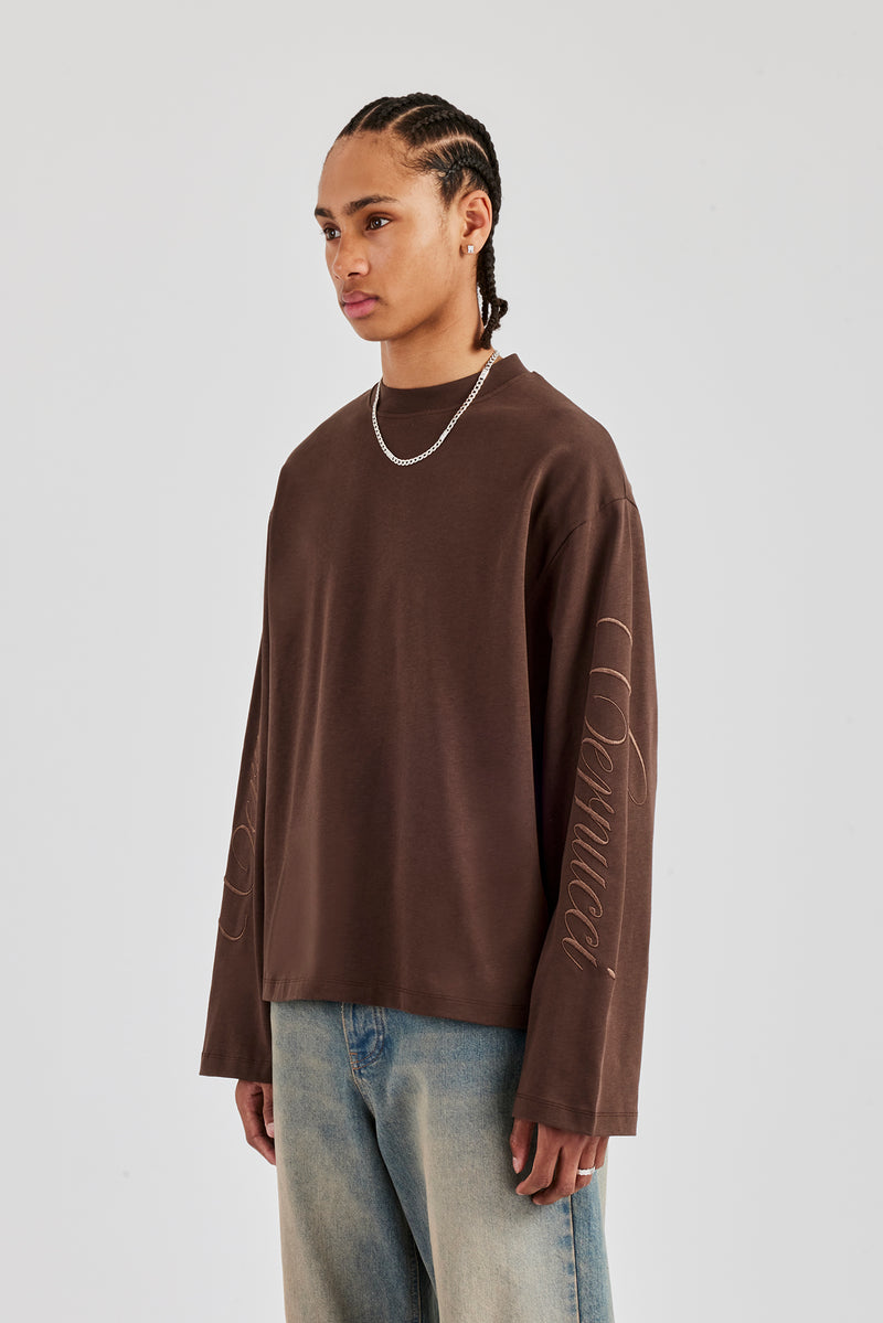 Embroidered Long Sleeve T-Shirt - Chocolate