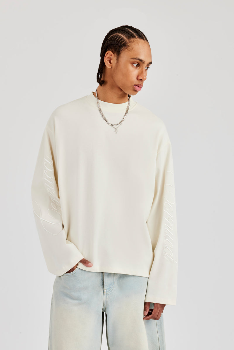 Embroidered Long Sleeve T-Shirt - Off White