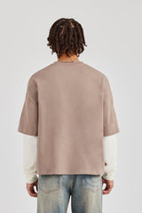 Layered Applique Long Sleeve T-Shirt - Washed Taupe