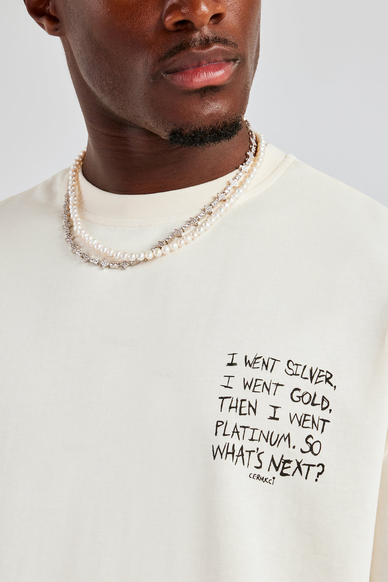 Platinum Back Quote Oversized T-Shirt- Off White