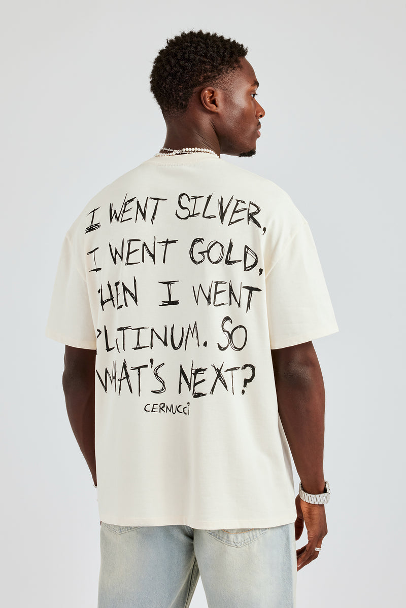 Platinum Back Quote Oversized T-Shirt- Off White