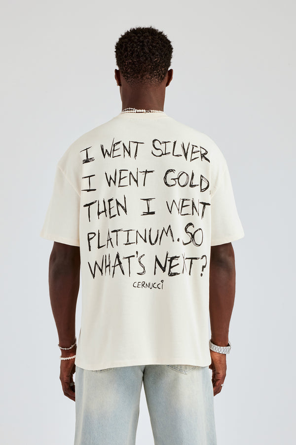 Platinum Back Quote Oversized T-Shirt- Off White