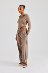 Fitted Reverse Loopback Hoodie & Wide Leg Jogger - Taupe