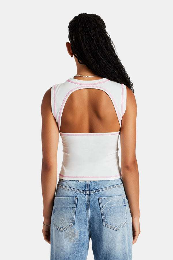 Contrast Stitch Cut Out Top - Off White