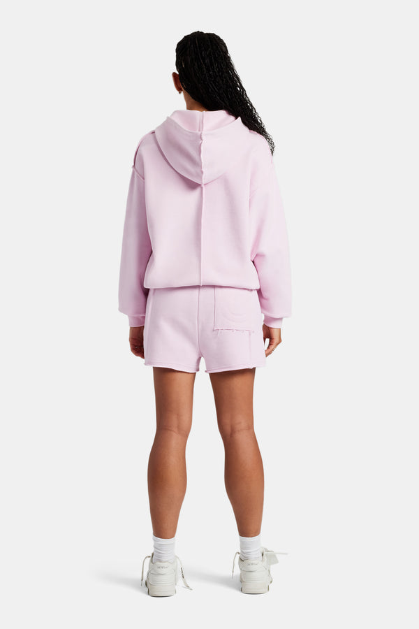 Overlock Oversized Hoodie & Short Set - Pink