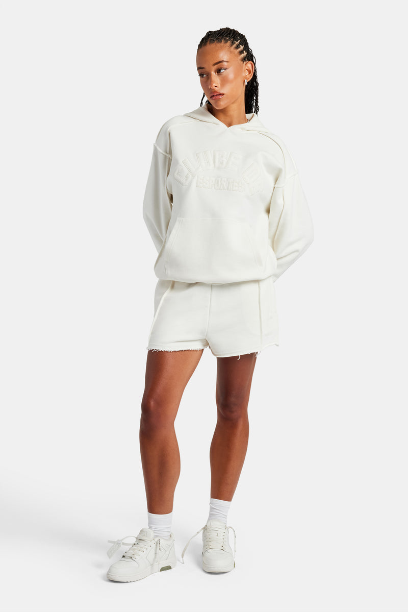 Overlock Oversized Hoodie & Short Set - Off White