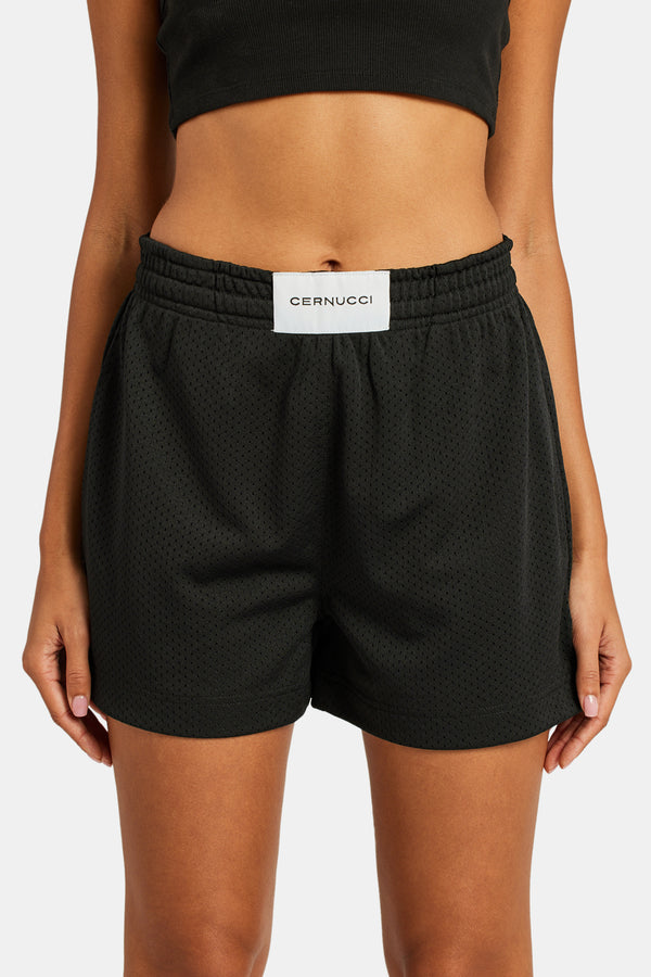 Mesh Shorts With Label - Black