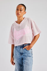 Varsity Mesh Cropped T-Shirt - Pink