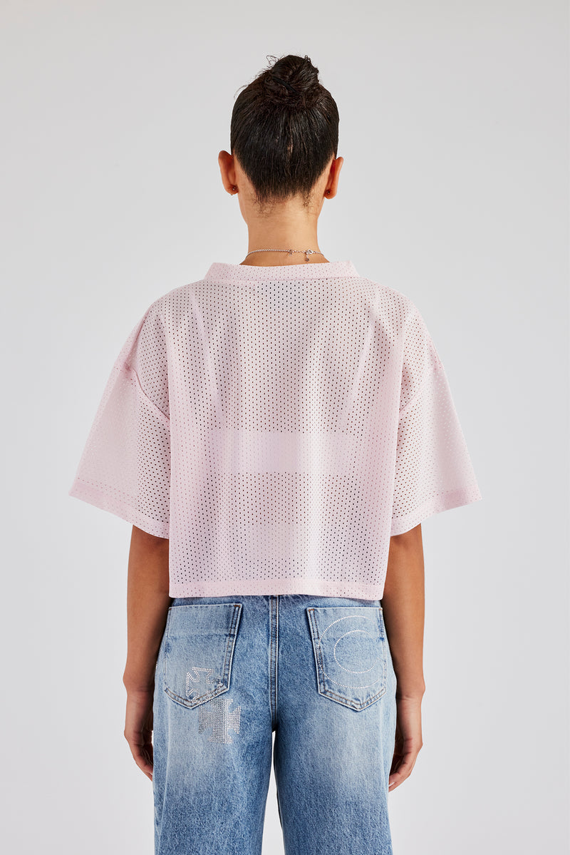 Varsity Mesh Cropped T-Shirt - Pink