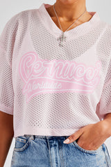 Varsity Mesh Cropped T-Shirt - Pink