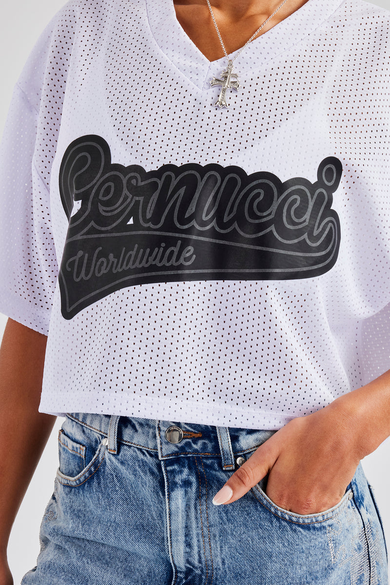 Varsity Mesh Cropped T-Shirt - White